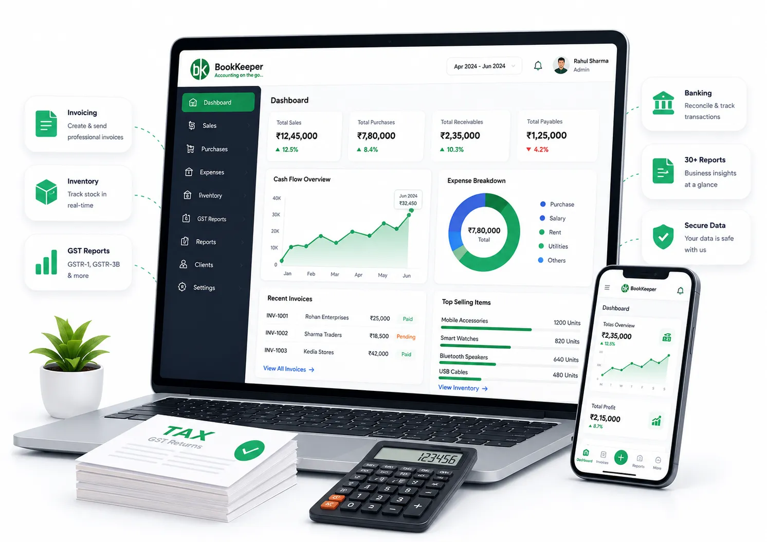 BookKeeper Accounting Software - Multi-Device Dashboard